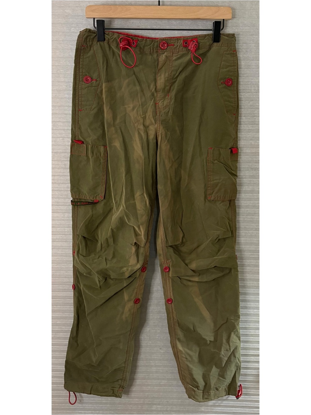Vintage Y2K L.E.I. Green Nylon Cargo Pants Gorpcore Utility Mcbling 2000s Grunge